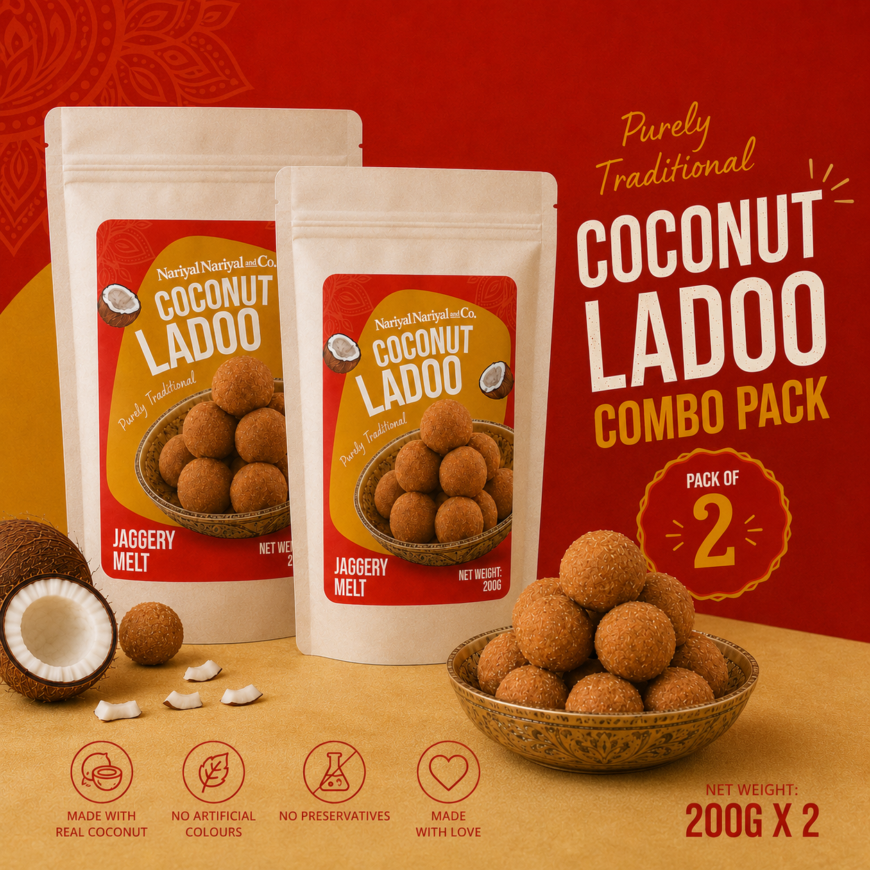 Jaggery Coconut Ladoo (Gurer Narkel Naru) – Combo