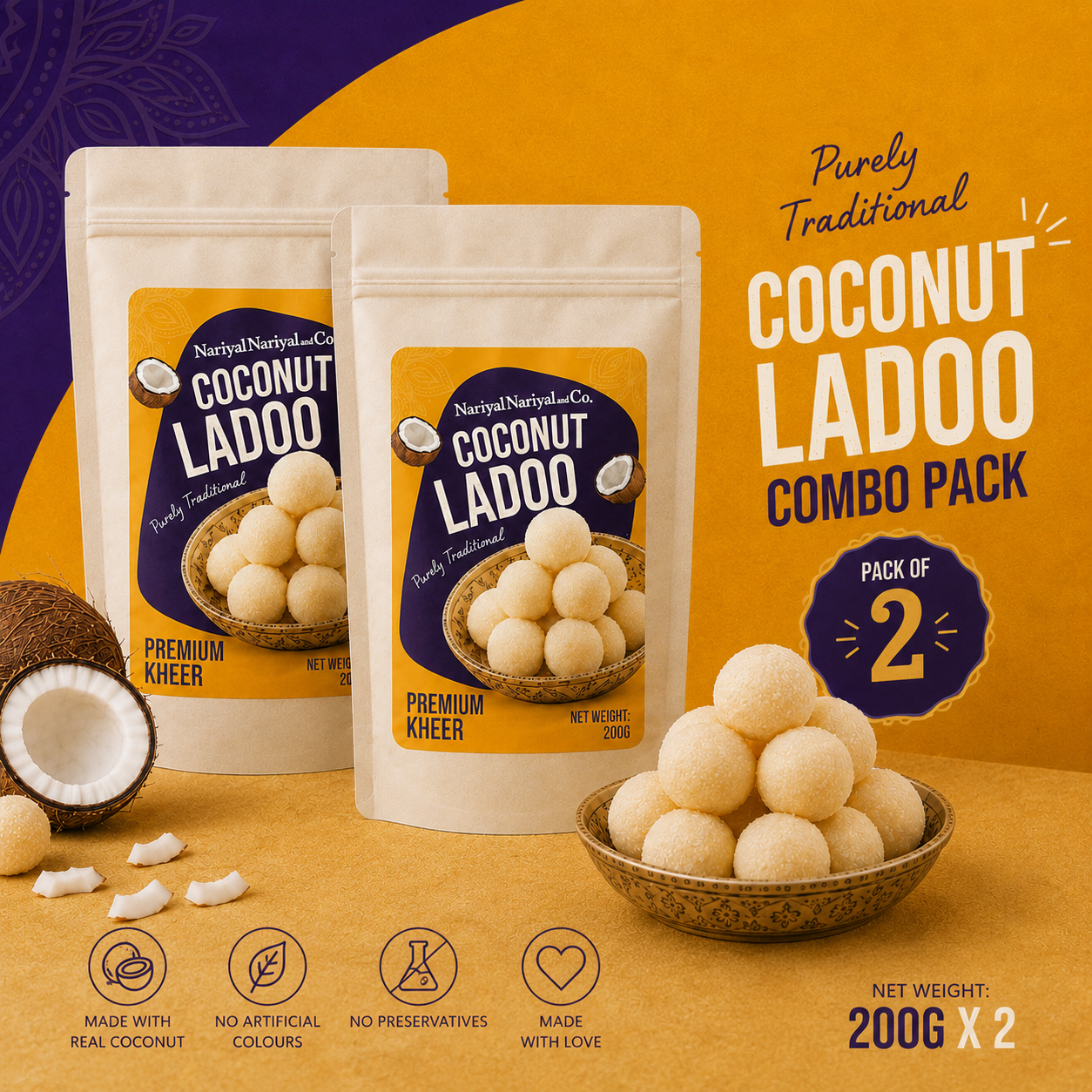 Premium Kheer Coconut Ladoo (Kheerer Narkel Naru) – Combo